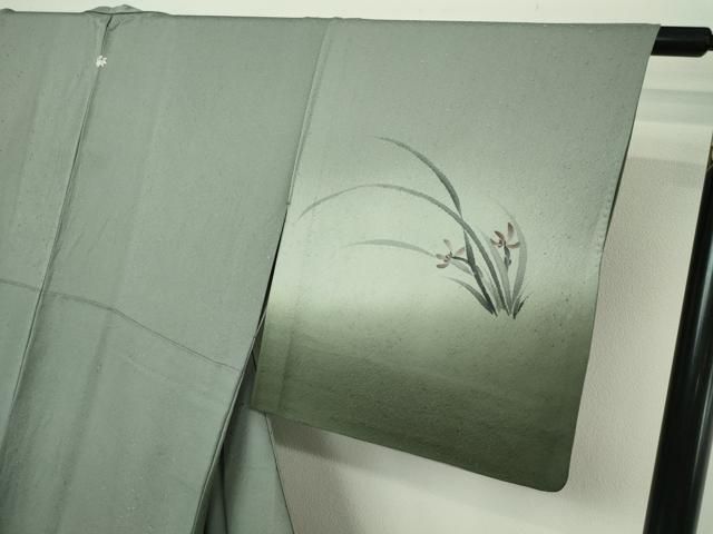 訪問着　作家もの　単衣　金彩　波地紋　波模様　リーフ模様　着物　084a p 訪問着 作家もの 単衣 金彩 波地紋 波模様 リーフ模様 着物 084a p