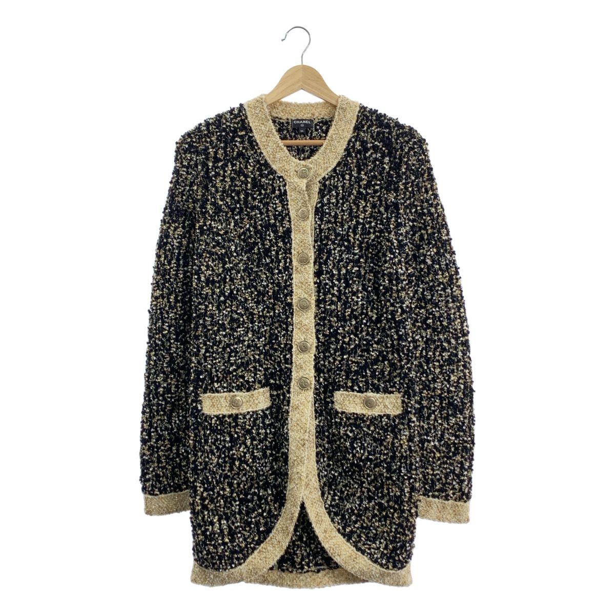 CHANEL | シャネル | 2019AW | ウール シルク混 ツイード ニット ロング カーディガン | 34 | ブラック|ゴールド|ベージュ | レディース