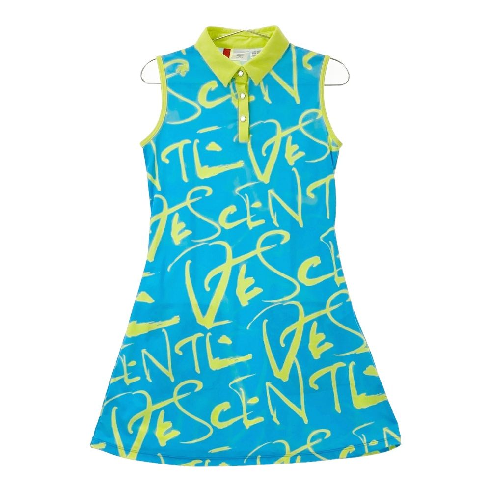 サイズ M DESCENTE GOLF デサントゴルフ ×万美collection ノースリーブワンピース 総柄 ブルー系 240101454291 ゴルフウェア レディース ストスト