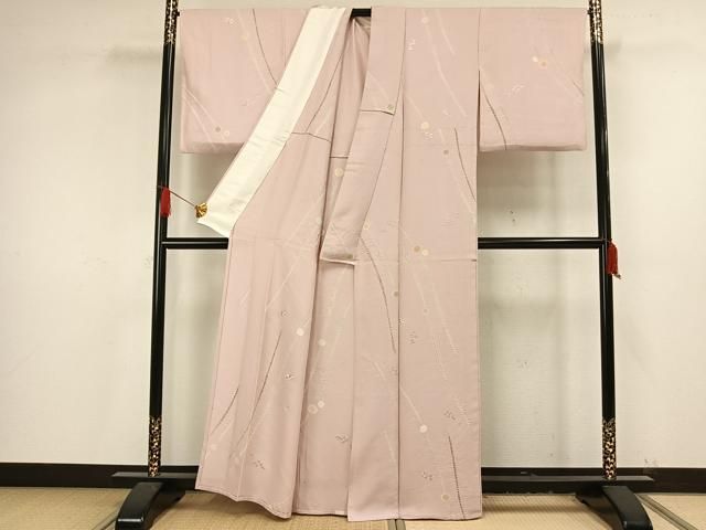 平和屋着物▽上質な小紋 単衣 絞り 刺繍 草花文 正絹 逸品 AAAV2862fy