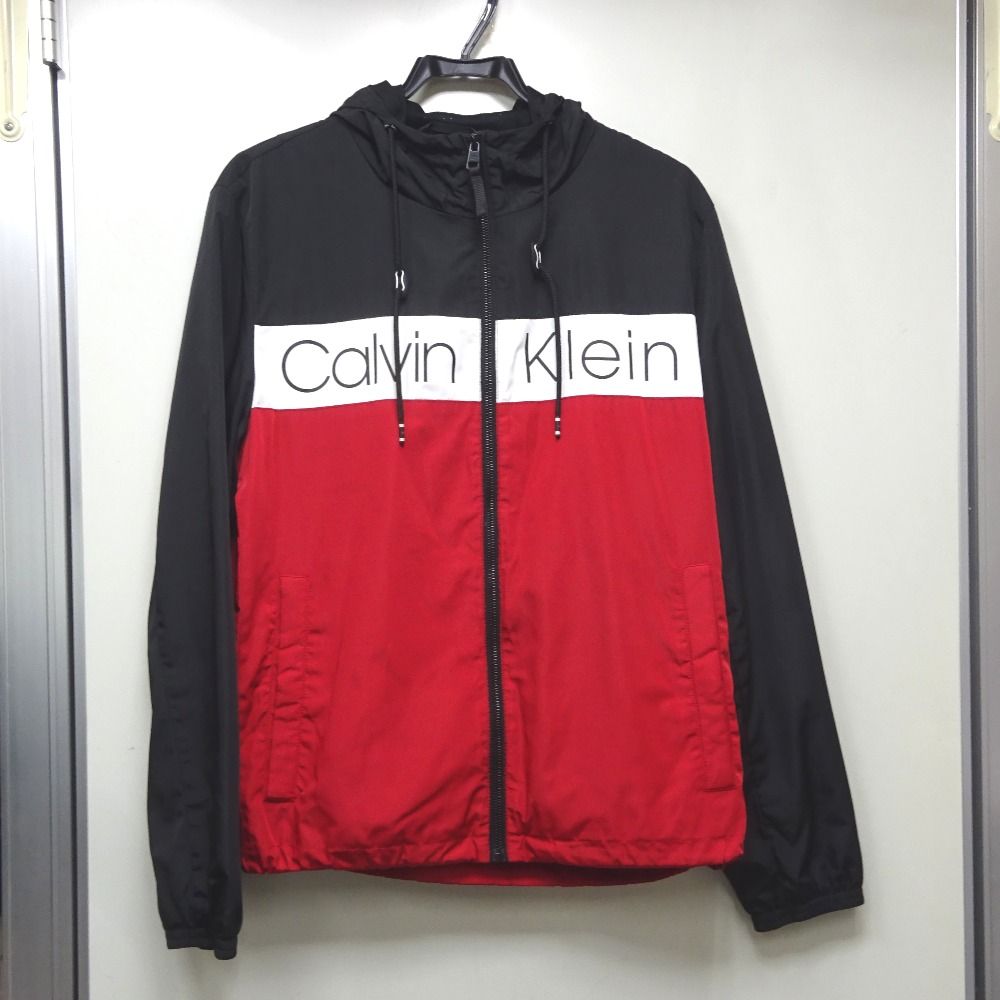 Ft1156721 カルバンクライン ブルゾン ナイロン フード レッド×ブラック #M メンズ Calvin Klein中古