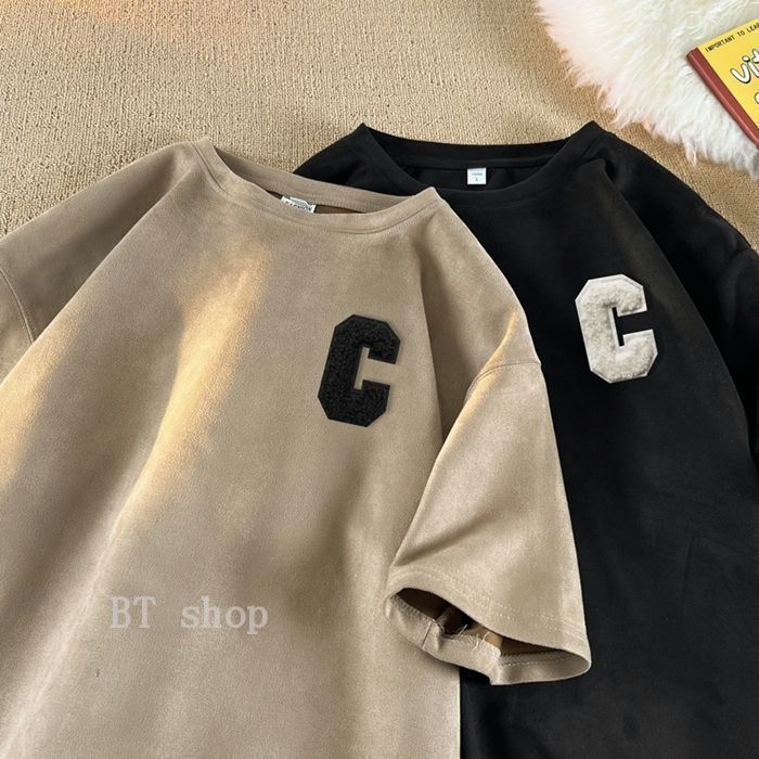 Tシャツ 半袖 スエード風 メンズ 刺繍入り 半袖Tシャツ トップス
