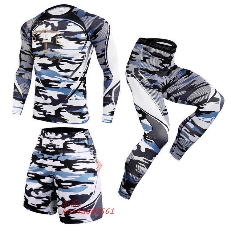 3枚セット コンプレッションウェア メンズ 上下セット 加圧シャツ ハーフパンツ ロングタイツ ランニングウエア トレーニング kni4a663561