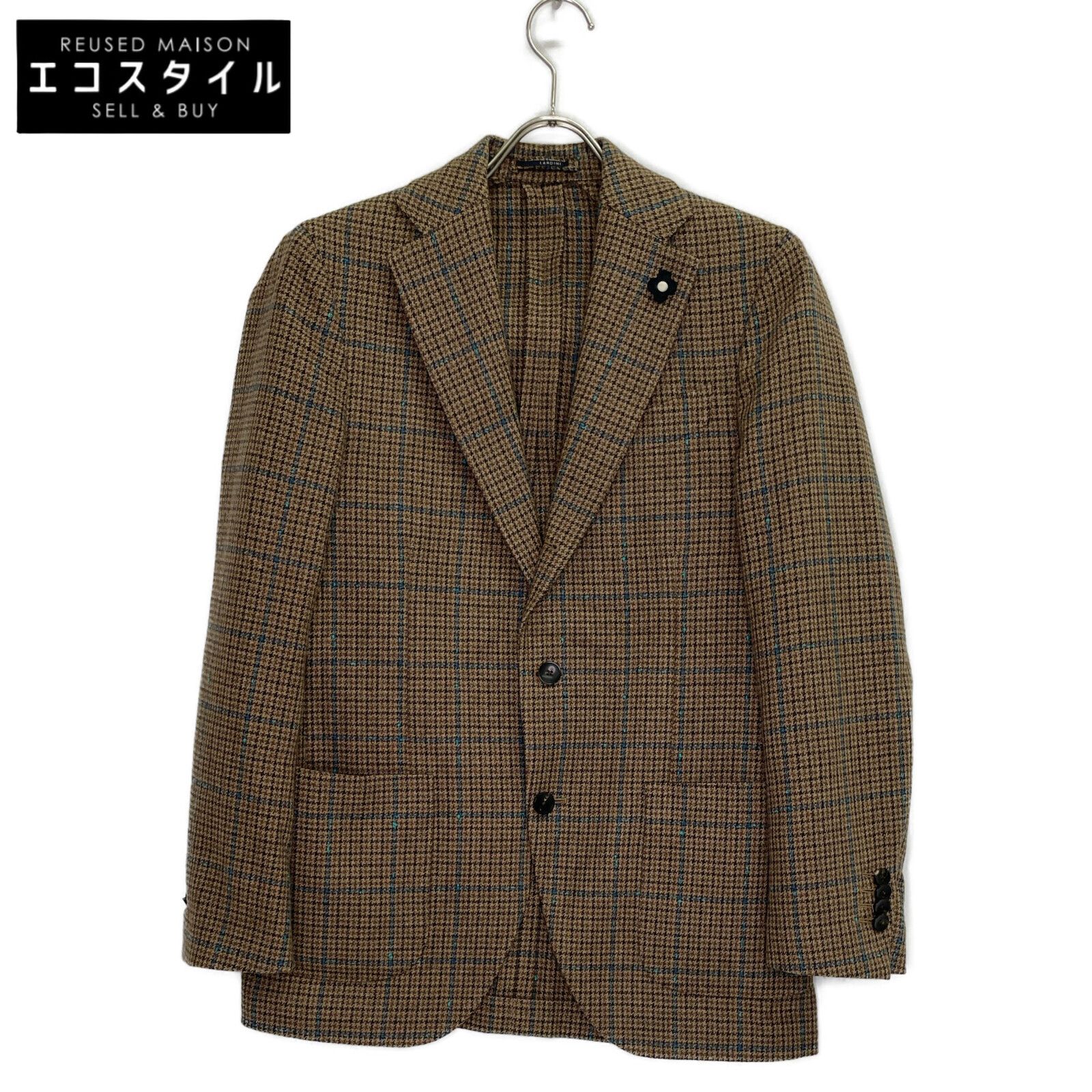 LARDINI ラルディーニ JN0526AQ ﾌﾞﾗｳﾝ ｸﾞﾚﾝﾁｪｯｸ 段返り3B ｻｲﾄﾞﾍﾞﾝﾂ ｼﾞｬｹｯﾄ 44