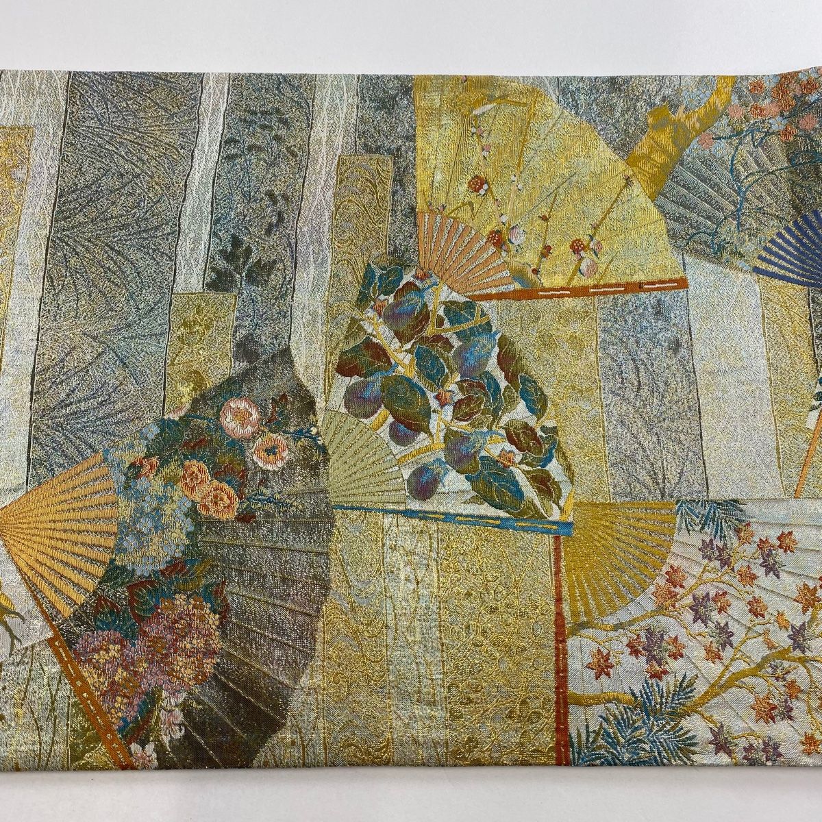 袋帯 名品 琳派三十六華扇 金糸 箔 金色 お太鼓柄 正絹 【中古