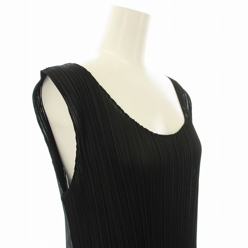 美品 大きいサイズ✨PLEATS PLEASE ロング リブノースリーブ 黒 PLEATS PLEASE ノースリーブ ブラック XLサイズ