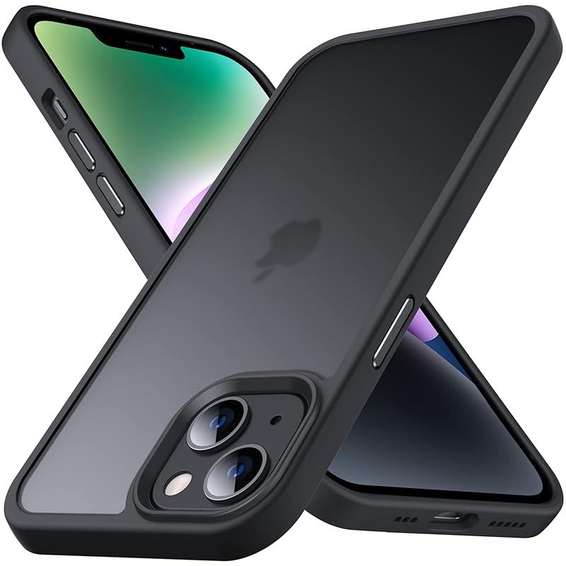Anqrp iPhone 14 Plus 用 ケース 半透明 耐衝撃 滑り止め 米軍MIL規格 指紋防止 マットケース ストラップホール付き ワイヤレス充電対応 スマホケース アイフォン 14 Plus カバー 6.7インチ ブラック 0