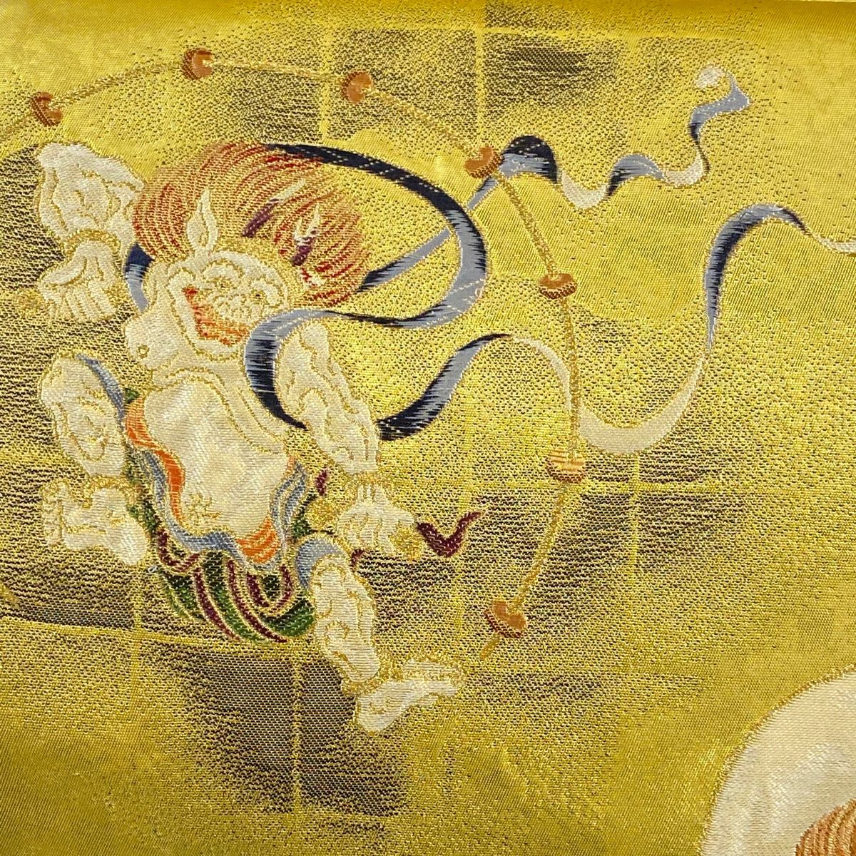 袋帯 名品 風神雷神図 風神 雷神 金糸 箔 金色 お太鼓柄 正絹