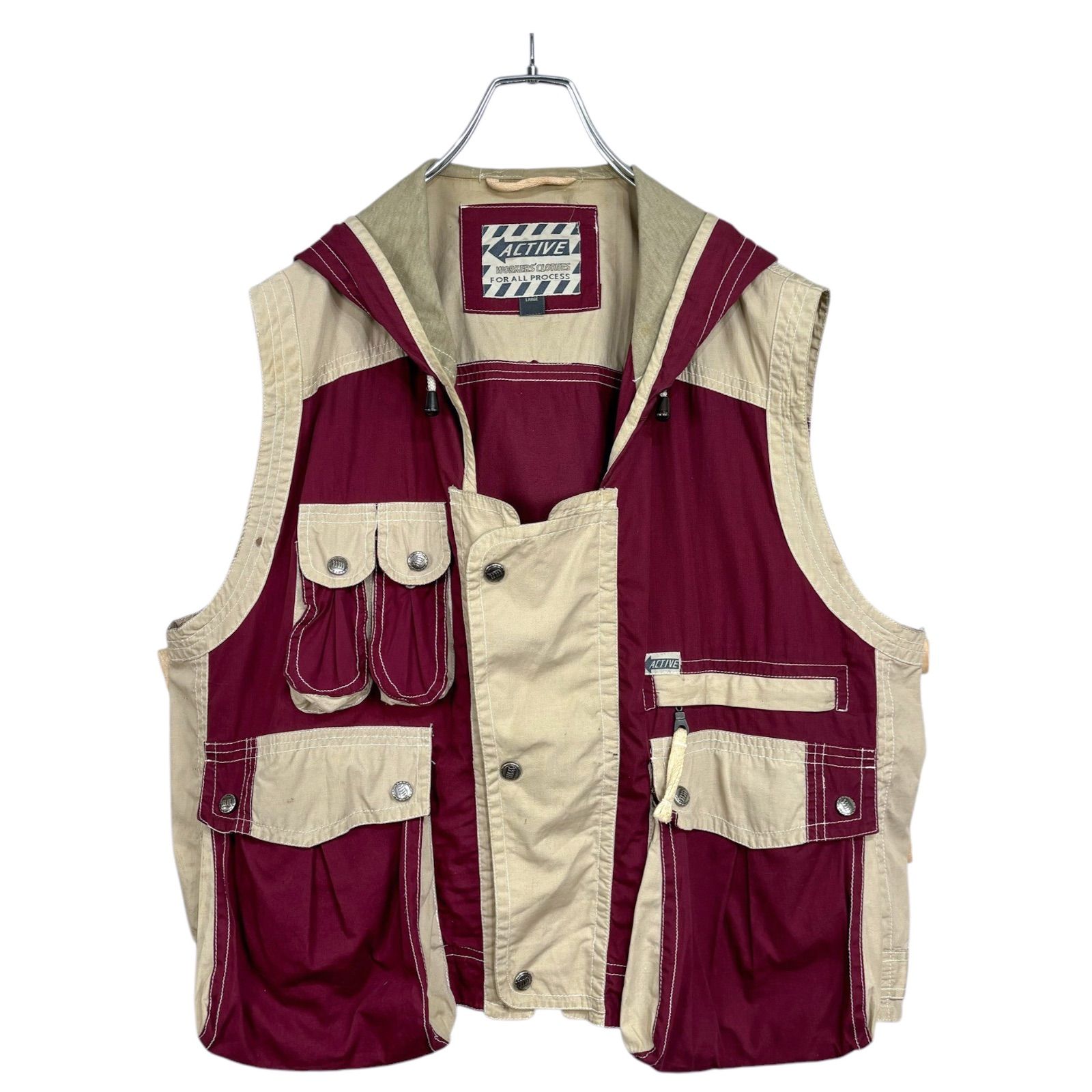 90-00s ACTIVE bi-color work design zip vest