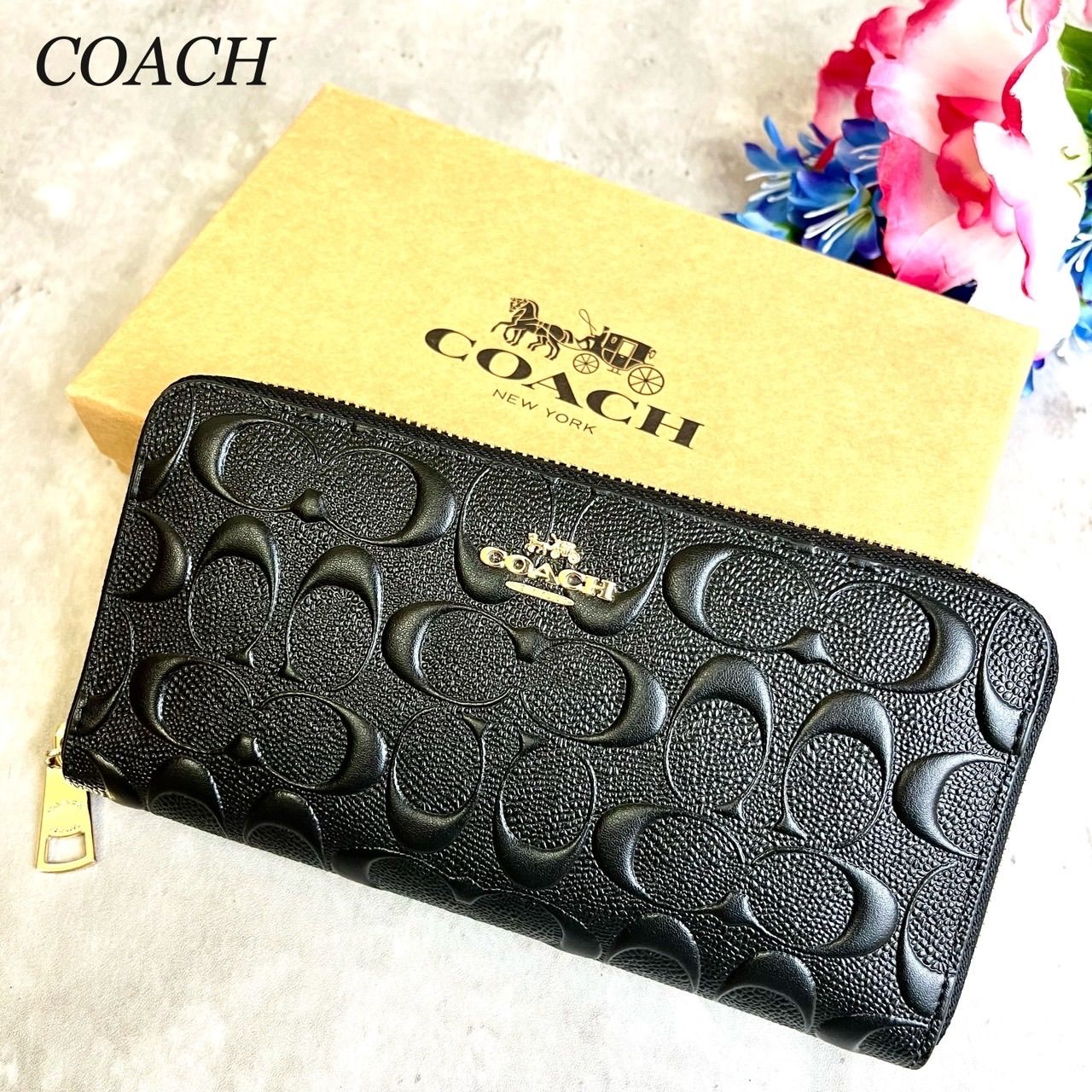 COACHコーチ ラウンドファスナー長財布 グラフィック エンボス COACH 