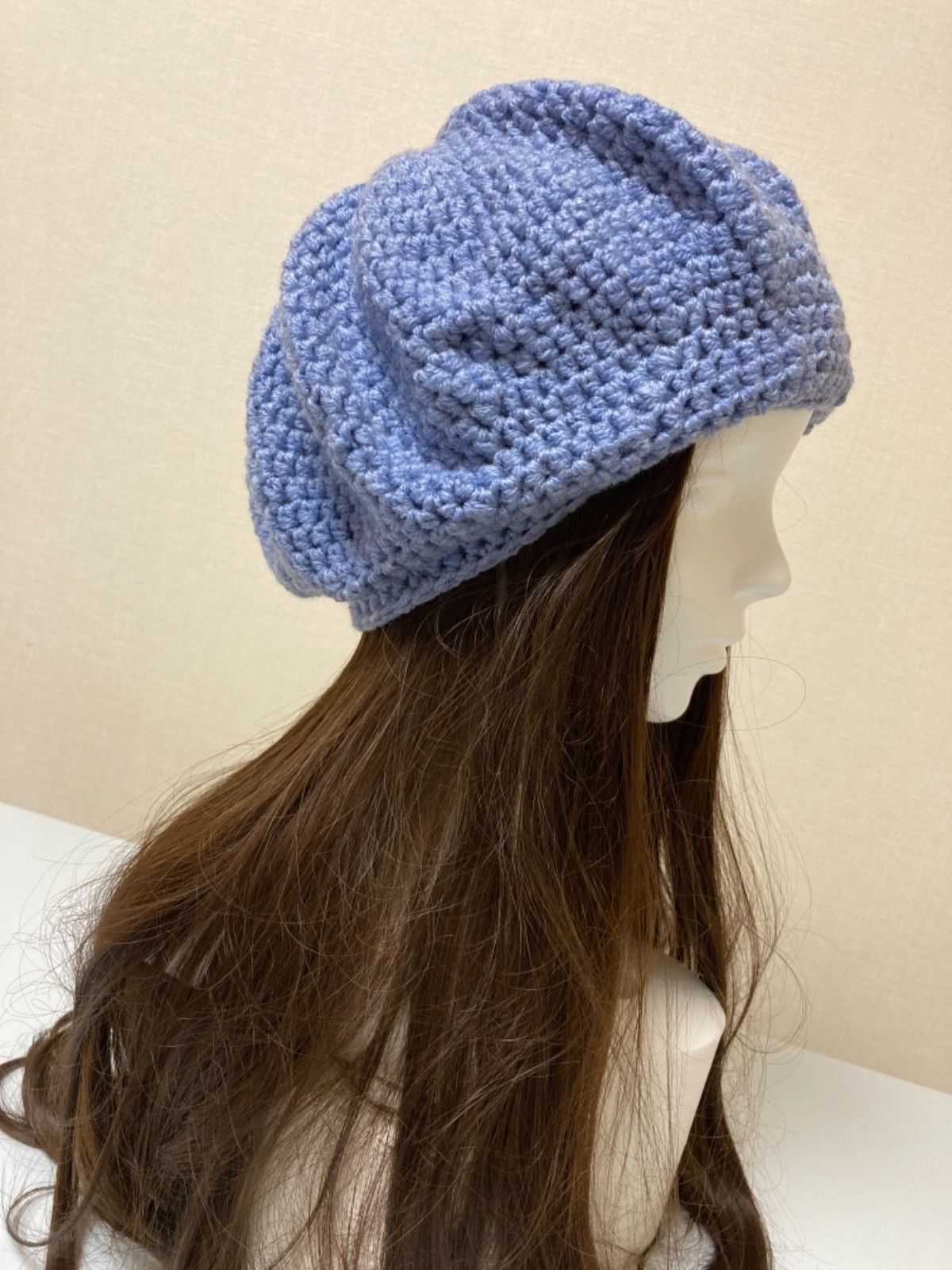 57%割引 ニット帽 秋冬 ベレー帽 ネイビーブルー ハンドメイド 男女