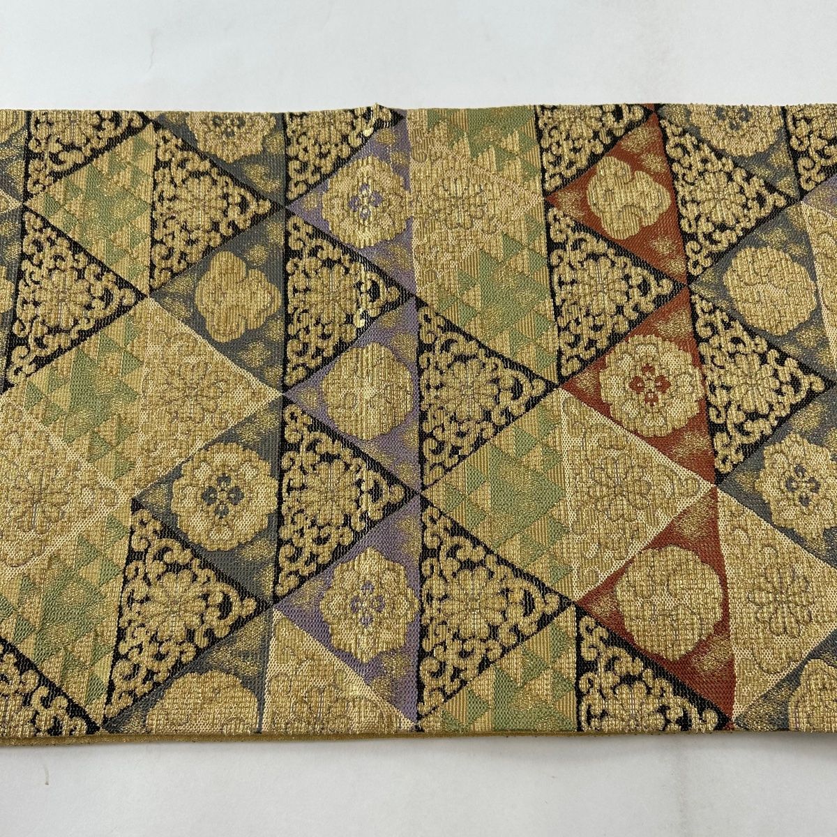 袋帯 美品 名品 鱗紋 菊唐草 金糸 金色 六通 正絹 【中古