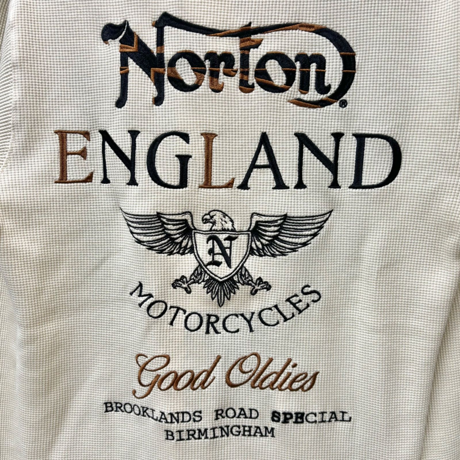 新品未使用タグ付きNortonノートン ロンT  ロゴ刺繍  長袖　両面プリント ノートン ユニオンジャック柄 MAXロゴ刺繍 長袖Tシャツ ロン