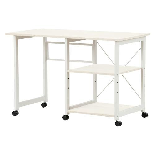 ホワイト 3段収納ラック キャスター付き オフィスデスク 簡易デスク 折りたたみデスク 学習デスク パソコンデスク TopCloud