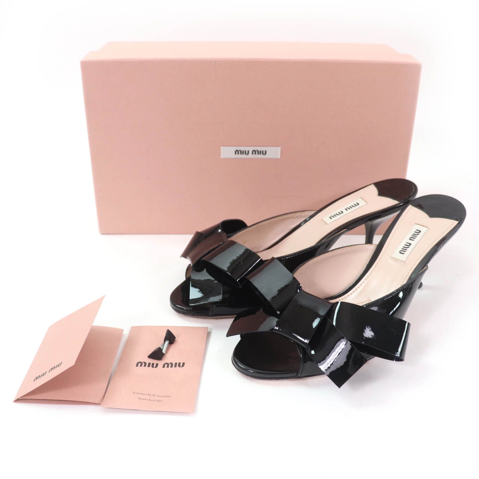 MIUMIU パテントリボンミュール 極美品☆MIUMIU ミュウミュウ リボンデザイン パテントレザー