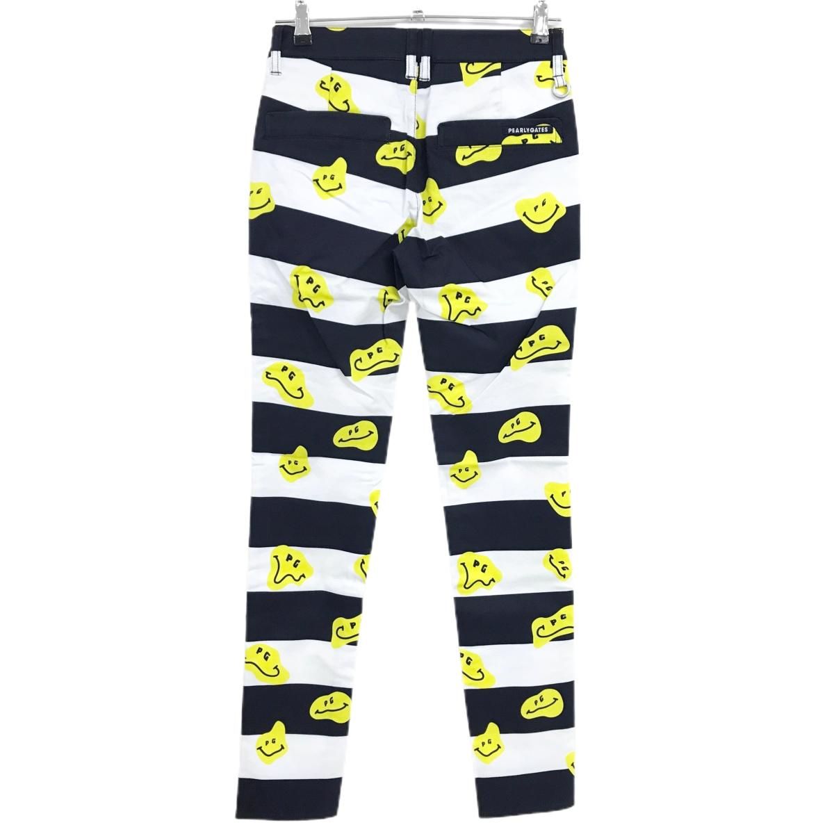 パーリーゲイツ パンツ 白×ネイビー×イエロー TOKE NIKO ボーダー レディース 0 S ゴルフウェア PEARLY GATES