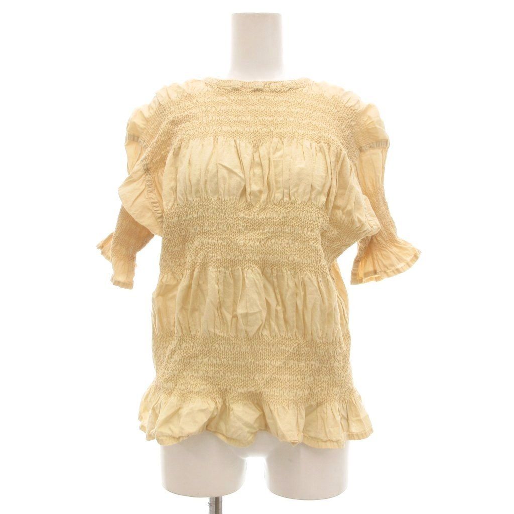 ミーイッセイミヤケ me ISSEY MIYAKE SHRINK STRIPE シュリンクストライプ ブラウス カットソー 半袖 クリームカラー |UO GY17