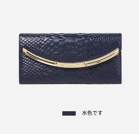 長財布レディース ♥レザー薄型スリムウォレット 二つ折り財布薄い小銭入れ カードケース カード入れ ネイビー