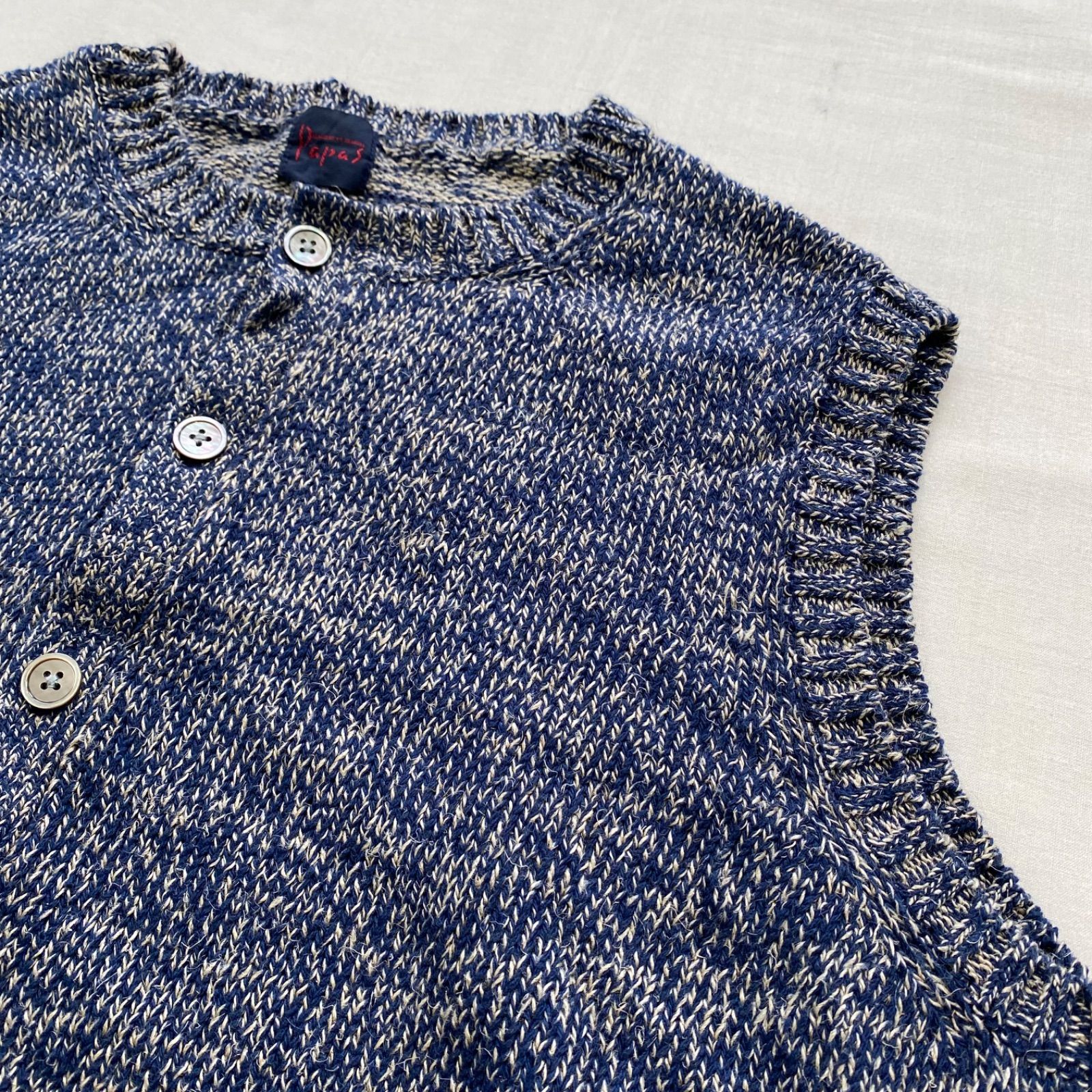 Papas パパス ニットベスト リネン 麻 コットン 綿 ネイビー L - メルカリ