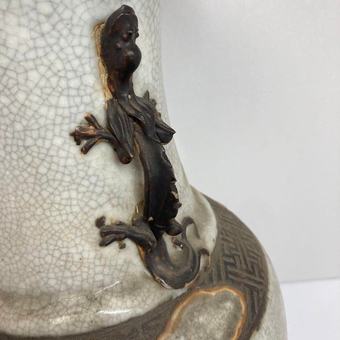 中国清時代　康熙年製　龍耳大花瓶　高さ46㎝　東Y5-1212⑦タエチ 中国清時代 康熙年製 龍耳大花瓶 高さ46㎝ 東Y5-1212⑦タエチ