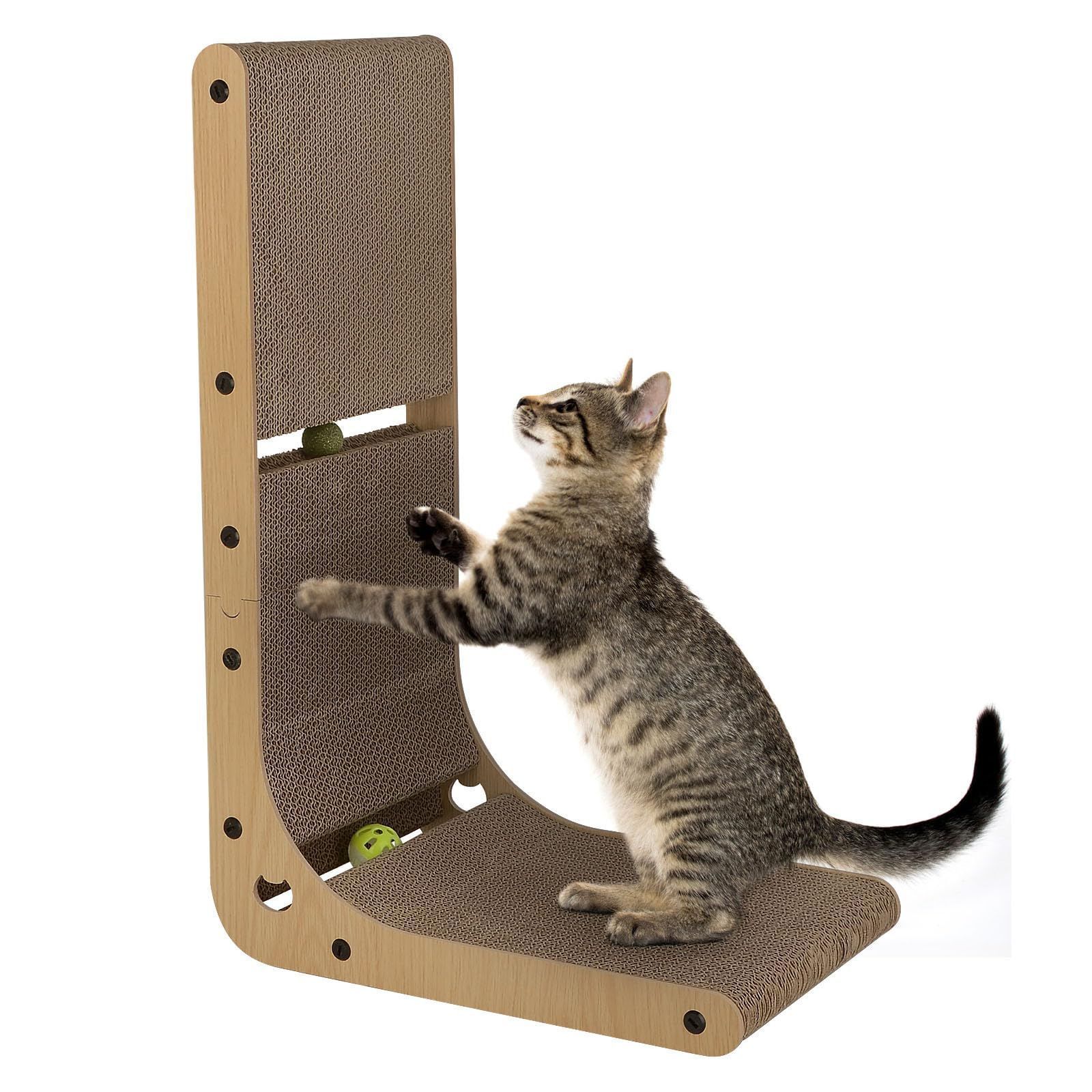 おもちゃ 玩具 猫爪とぎ 1個鈴入りおもちゃボール付き L字型キャットタワー 運動不足 段ボール ストレス解消 爪研ぎ 60*39*26cm 猫
