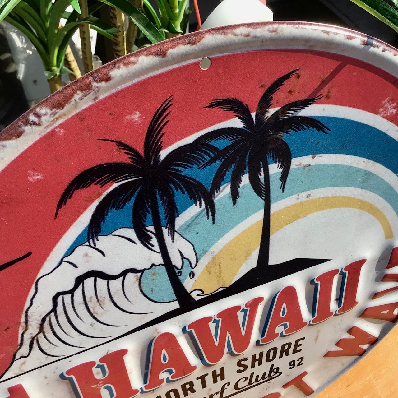 新品 看板 プレート アンティーク エンボス サイン Hawaii ハワイ 