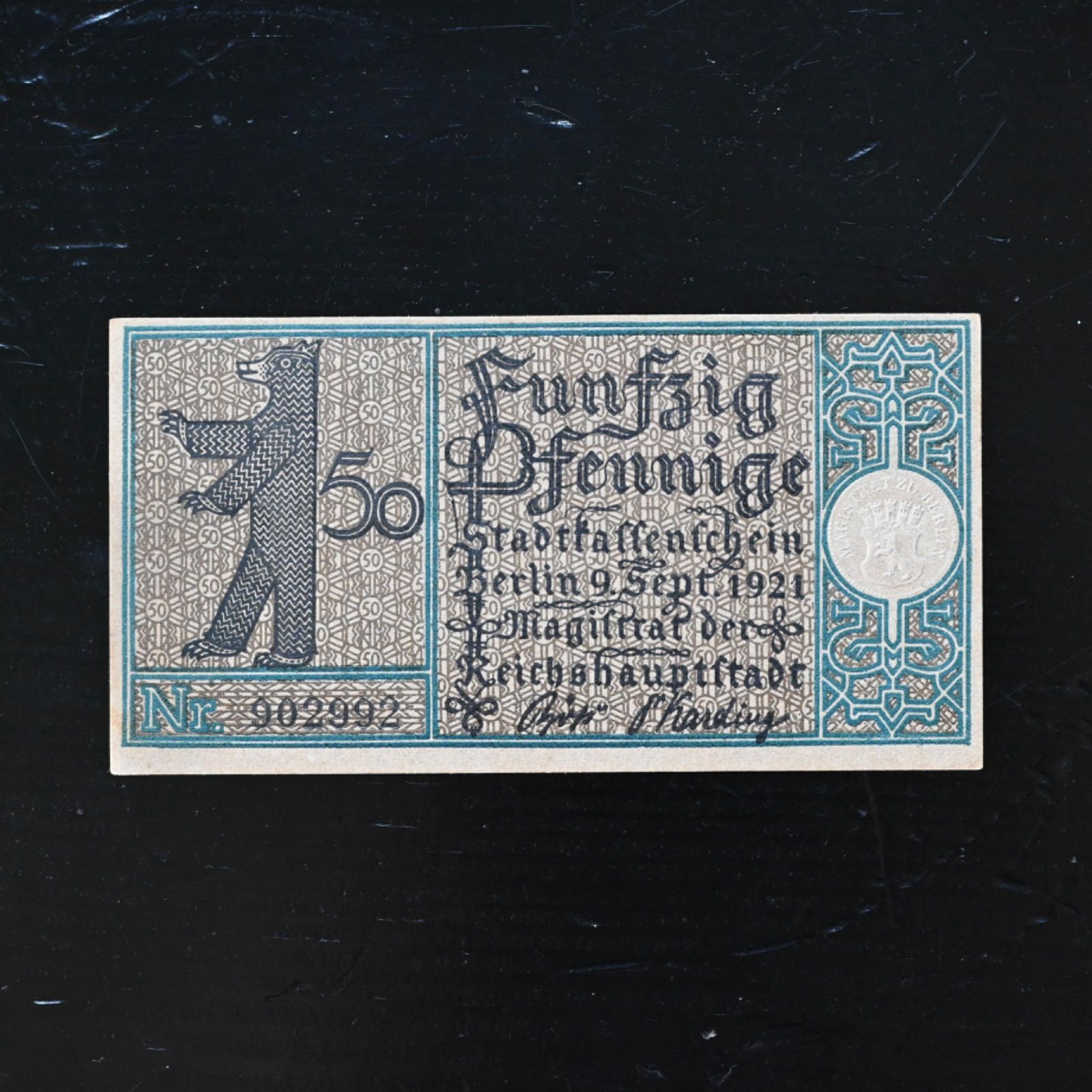 ヴィンテージフレーム「ノートゲルトNo902992」ドイツ旧紙幣と古い額縁