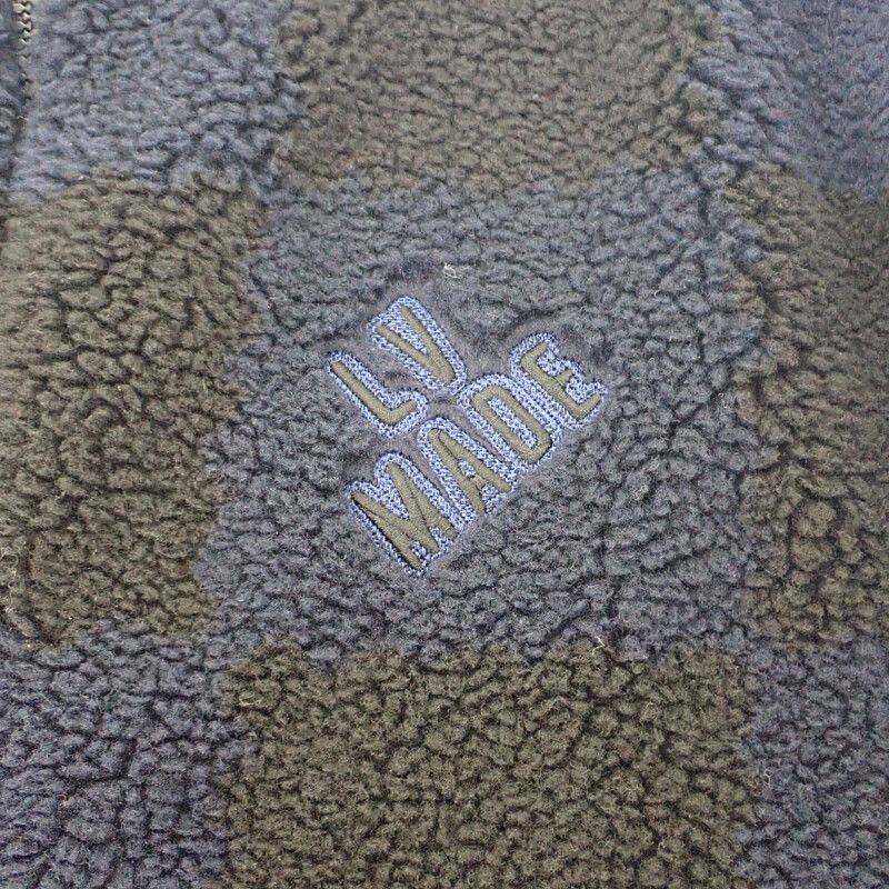 ルイヴィトン×NIGO ボアフリースブルゾン ダミエ柄 ロゴ刺繍 黒×濃紺 L LOUIS VUITTON - ルイヴィトン×NIGO ボアフリースブルゾン