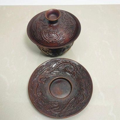 銅器 中国茶器 龍鳳呈祥銅鎏金三才蓋碗 茶碗 カップ 工芸品 置物 銅器 中国茶器 龍鳳呈祥銅?金三才蓋碗 茶碗 カップ 工芸品 置物