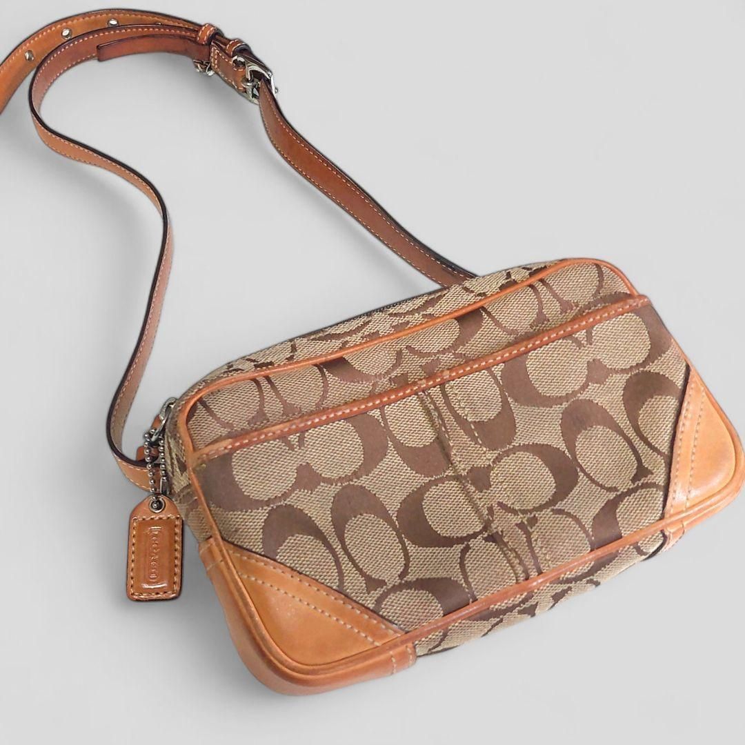 良品 COACH コーチ ウエストポーチ シグネチャー ボディバッグ レザー 