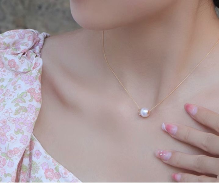 K18YG あこや真珠 ネックレス パール アコヤ ペンダント イエローゴールド 18k 喜平 モアサナイト スルーネックレス AKOYA Necklace Through Moissanite Pendant