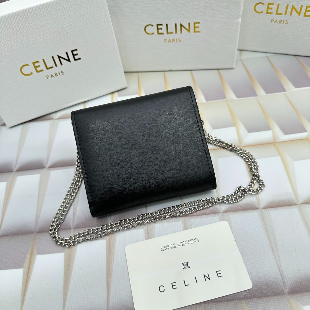 CELINE】セリーヌ 新品 財布 小さな光沢滑らかラムスキンフラップウォレット - ブラック (10.5 x 9 cm) - メルカリ