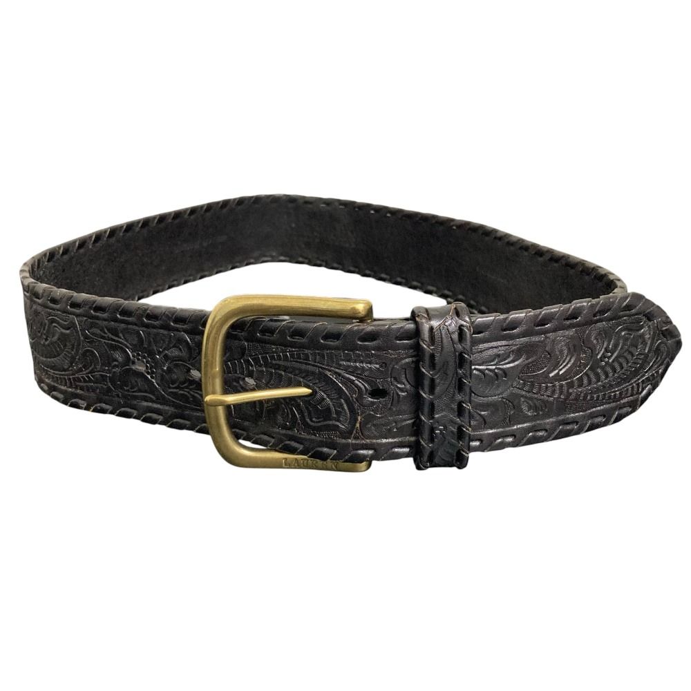 美品✨ラルフローレン　カービングベルト　レザー　黒　Ｌ 良品 LAUREN RALPH LAUREN ローレンラルフローレン ピンバックル