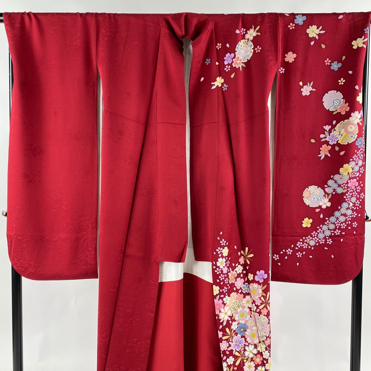 振袖 身丈159cm 裄丈69cm L 袷 袋帯フルセット 雪輪 草花 金彩 ぼかし