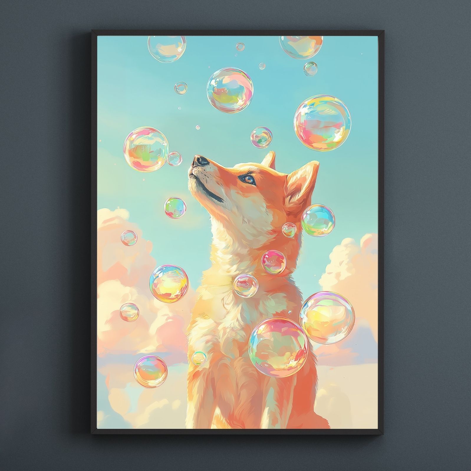 名入れOK 犬とシャボン玉 - 柴犬 No.1 アートポスター うちの子記念日 ペットロス 北欧 ナチュラル