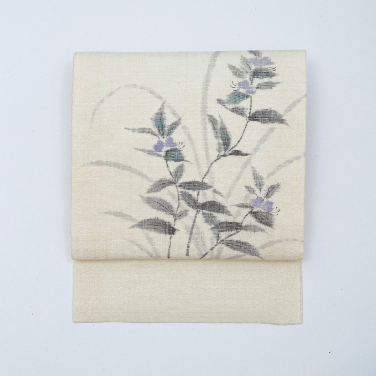 新品】夏帯 訳あり品 名古屋帯 手描き 墨絵調 季節の植物の図 オフ 
