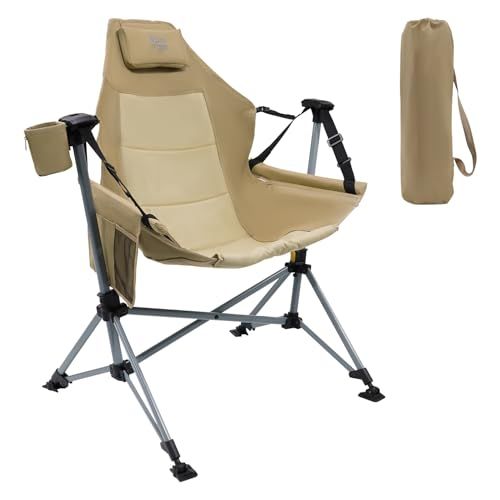 TIMBER RIDGE ハンモックチェア アウトドア チェア リクライニング 耐荷重180kg オートロック機能 ゆらゆら 自立式 折りたたみ ロッキングチェア キャンプ 屋外 室内 バーベキューmp