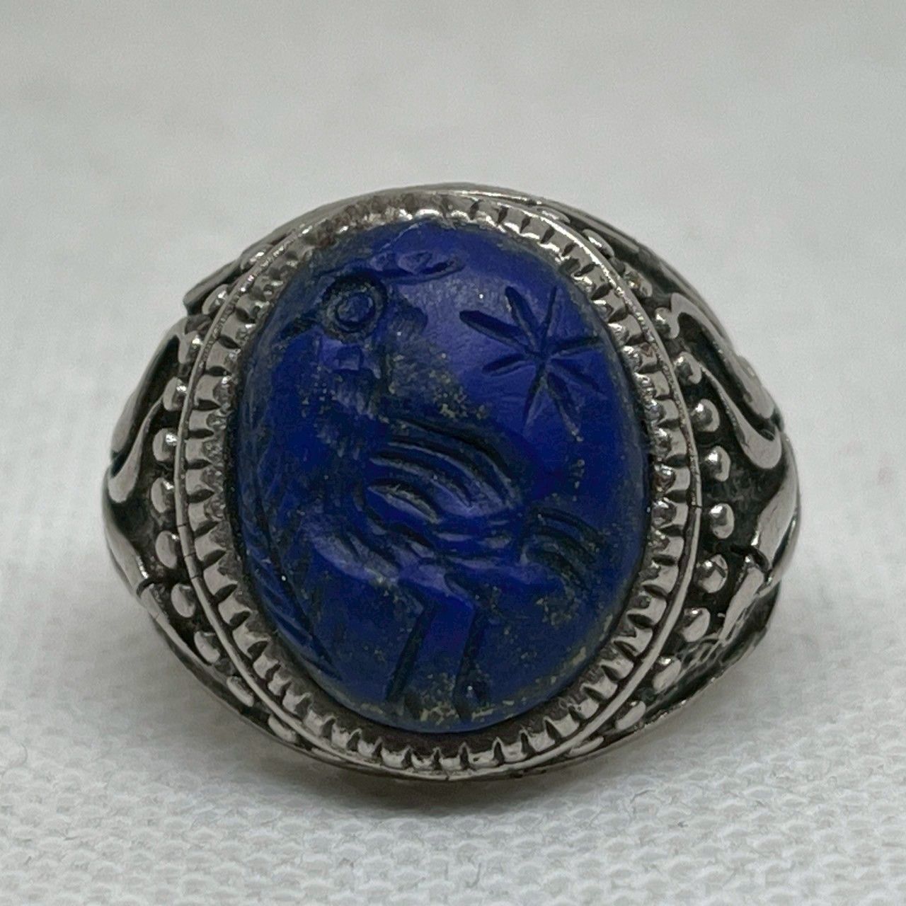 リング ラピスラズリ 彫刻 刻印 17号 インディアンジュエリー 指輪 天然石 無骨 デザイン ビンテージ アンティーク 古着 70s 70年代 前後 シルバー ブラス 2025 15000 p10 WWW_SHINETEETH_COM