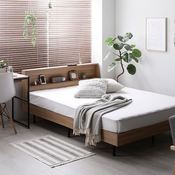 ベッド セミダブル グレージュ ボンネルコイルマットレス付き