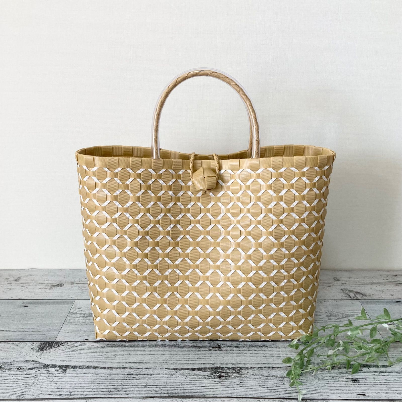 プラカゴバッグ A4対応 LLサイズ ベージュ×ホワイト プラカゴ ppバンド