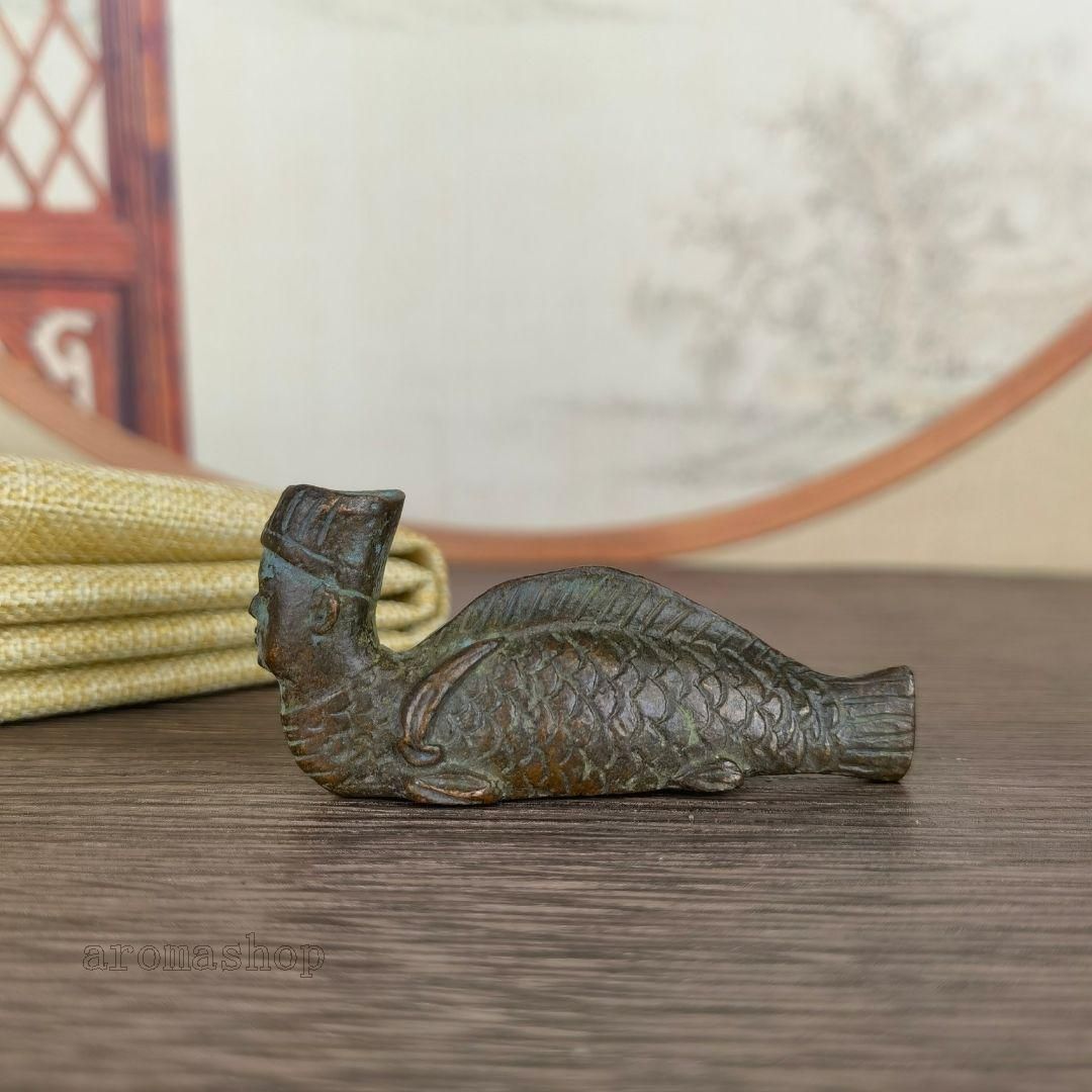 福袋 大丸 銅製 人首魚身筆棚 文鎮 書道具 文房具 工芸品 美術品 置物 工芸品