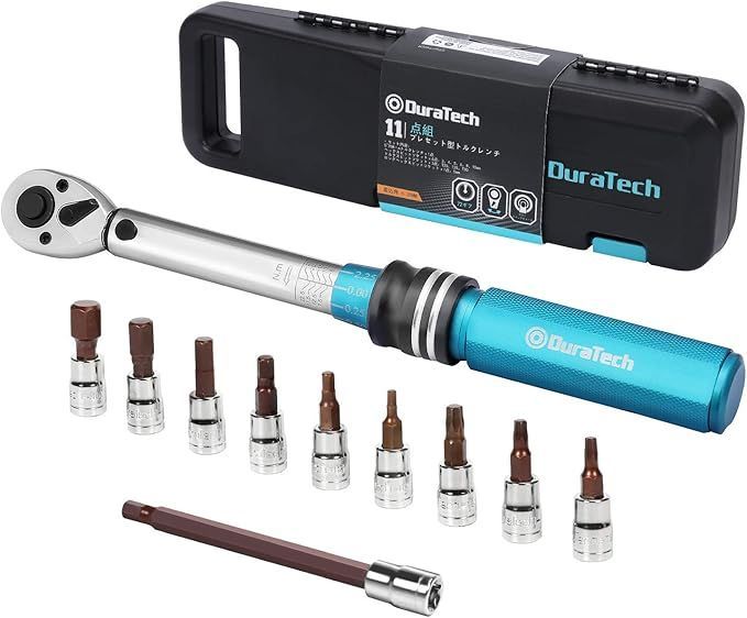 トルクレンチセット, 1/4インチ(5-25N.M), 3/8インチ(10-60N.M), 1/2インチ(40-220N.M), 3つのコンセント付き( 5-25Nm トルクレンチ セット 1⁄4インチ(6.35mm) 車 バイク