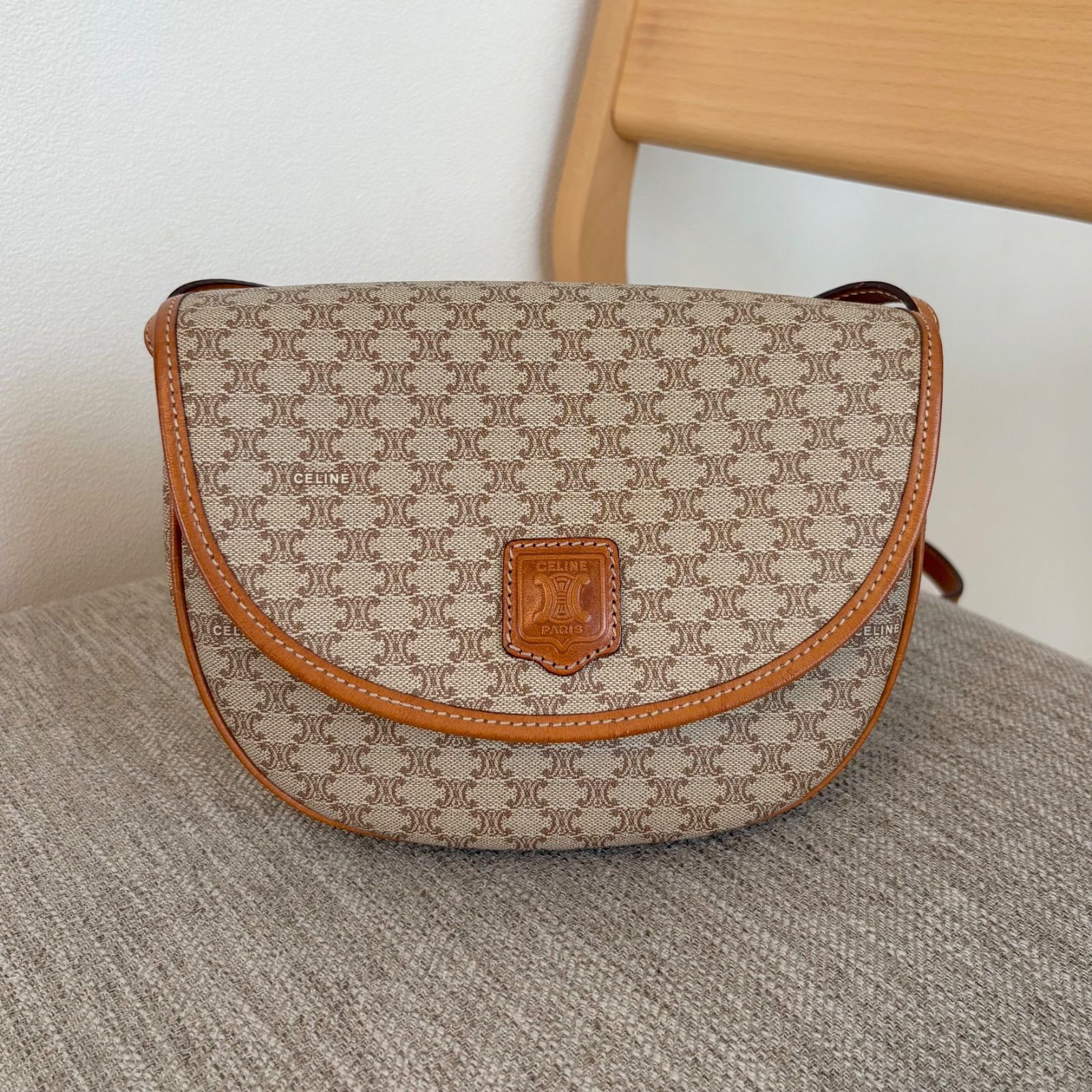 ⭐CELINE⭐美品　トリオンフ　マカダム　ショルダーバッグ　ブラウン×ベージュ 極美品】セリーヌ マカダム ショルダー バッグ トリオンフ 斜め