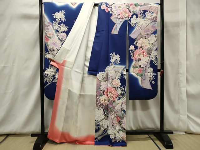 平和屋着物□豪華振袖 吉祥花鳥文 暈し染め 銀彩 正絹 逸品