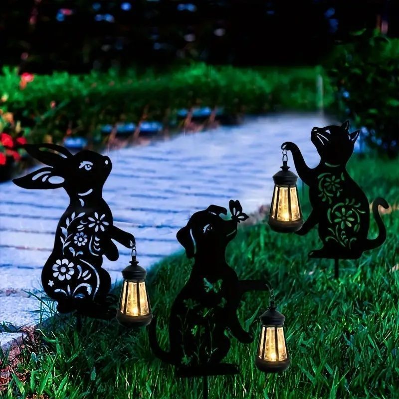 ソーラー充電式動物シルエットランタンセット エレガントで耐久性のあるLEDガーデンライト 屋外 yunban562