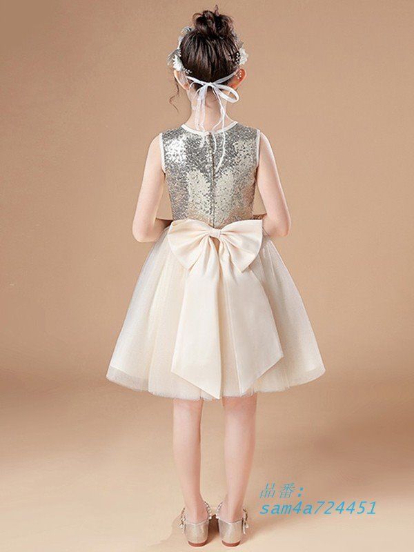 子供ドレス ワンピース ショート丈 ピアノ発表会 子供 ドレス シャンパン色 キッズドレス 女の子 フォーマル キラキラ am 4 a 724451