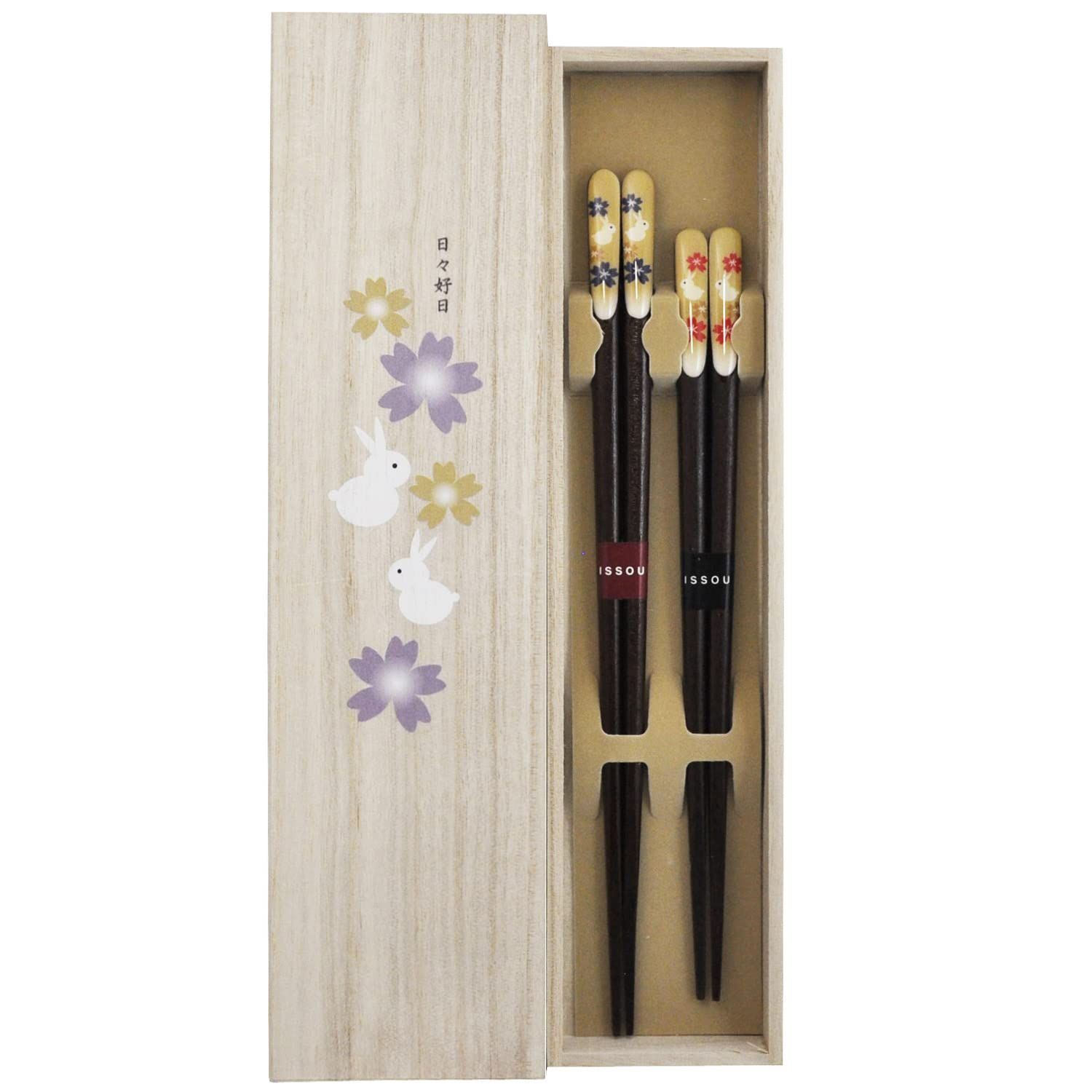 【新着商品】一双 夫婦箸 塗り箸 吉兆 桐箱 楽うさぎ 2膳 日本製