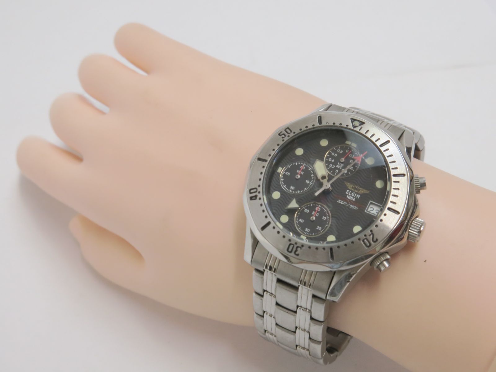 B6/20-Y AC28】☆ELGIN/エルジン クロノグラフ FK-588-MA メンズ腕時計 