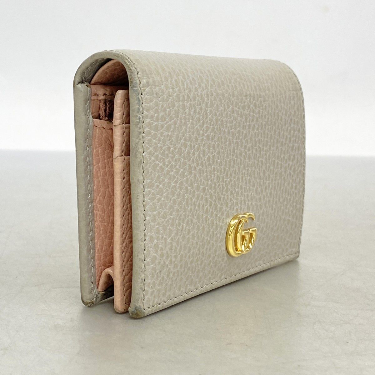 5ma0866-h グッチ 財布 GGマーモント 456126 レザー グレー ピンク ゴールド金具 レディース