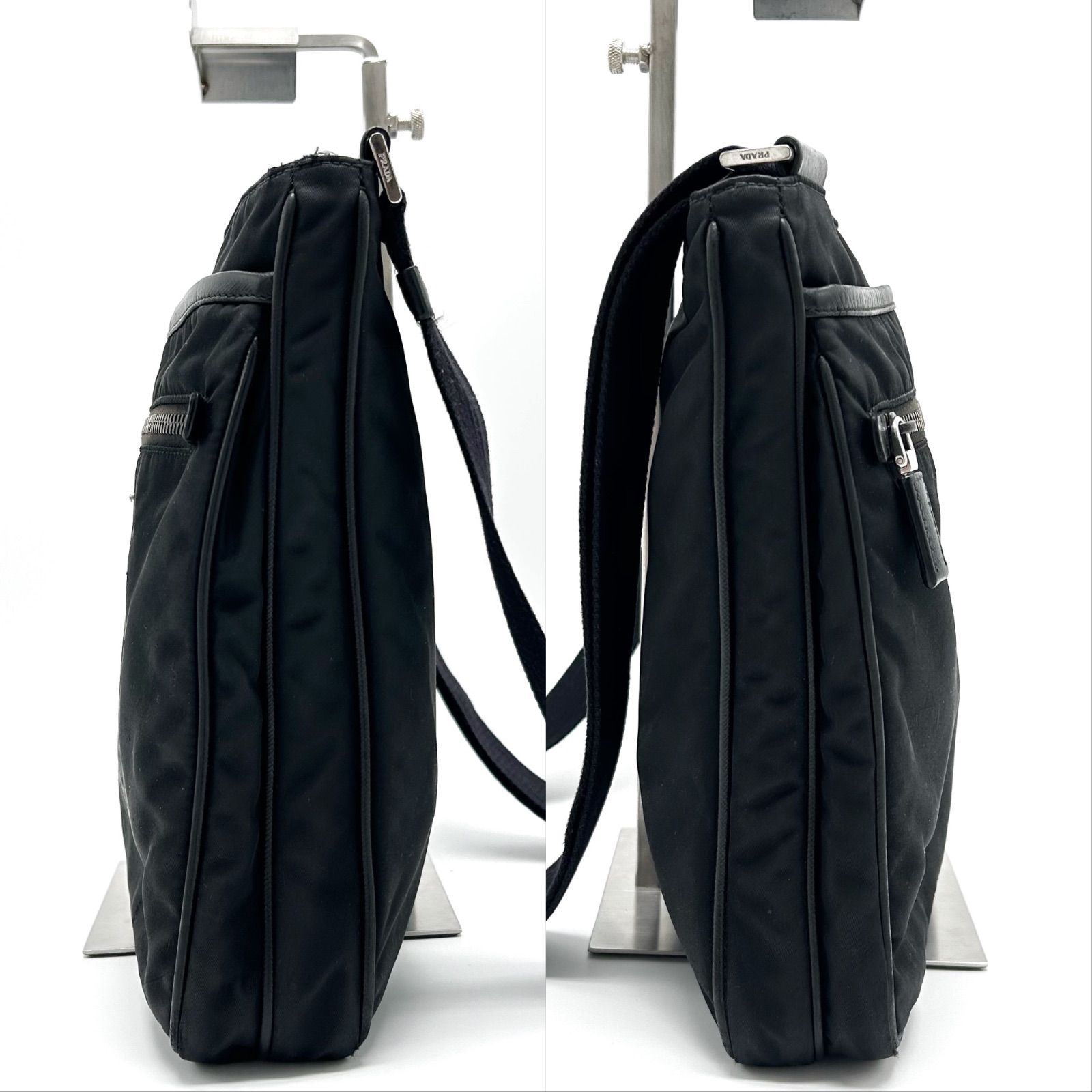 大人気✨プラダ　ショルダーバッグ　ナイロン　三角ロゴ　ブラック　シルバー金具 PRADA 三角ロゴ金具ナイロンレザーワンショルダーバッグ | Hedy